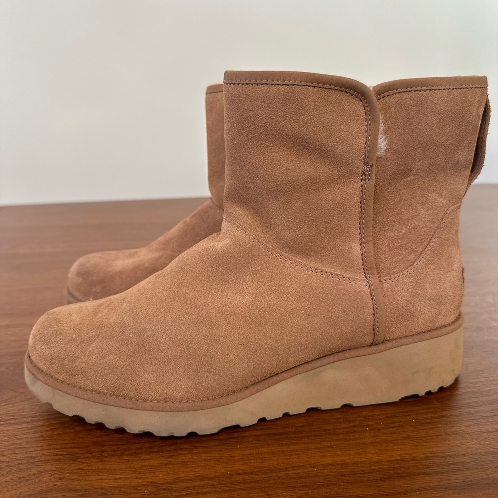 UGG Nib Chestnut Suede Shearling Lined Wedge Classic Slim Boots